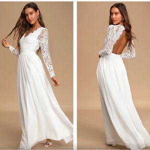 Lulus- Awaken My Love White Long Sleeve Lace Maxi Dress